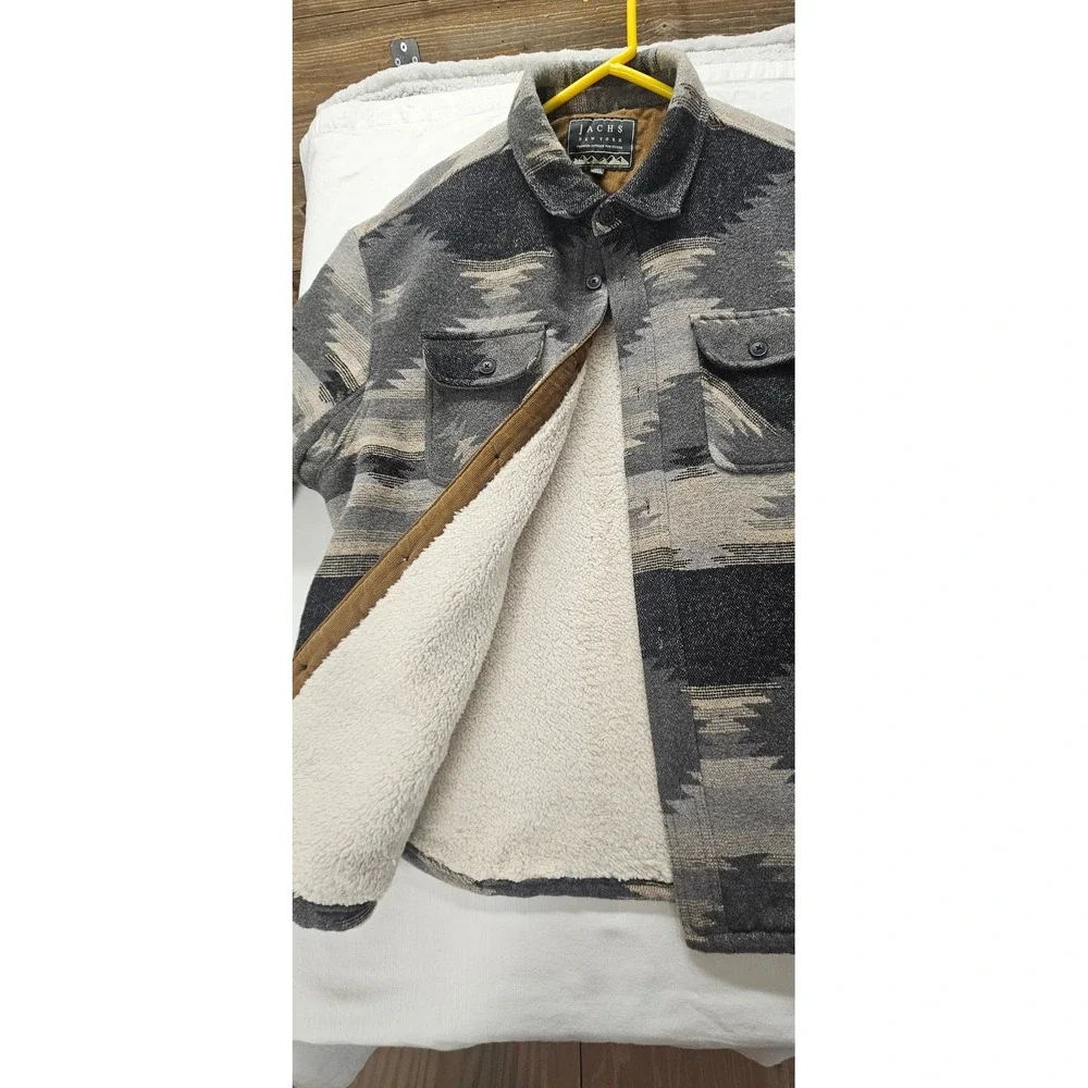 Jachs New York Mens XXL Southwestern Sherpa Lined Wool Blend Shirt Jacket Grey